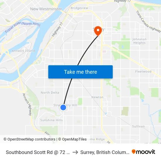 Southbound Scott Rd @ 72 Ave to Surrey, British Columbia map
