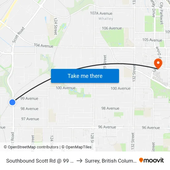 Southbound Scott Rd @ 99 Ave to Surrey, British Columbia map