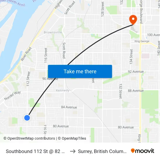Southbound 112 St @ 82 Ave to Surrey, British Columbia map