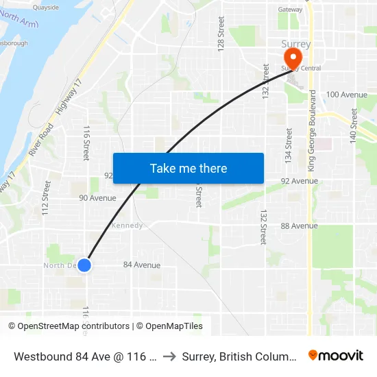 Westbound 84 Ave @ 116 St to Surrey, British Columbia map