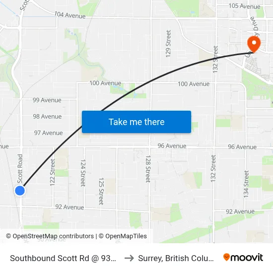 Southbound Scott Rd @ 93a Ave to Surrey, British Columbia map