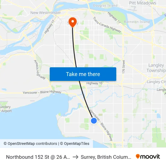 Northbound 152 St @ 26 Ave to Surrey, British Columbia map