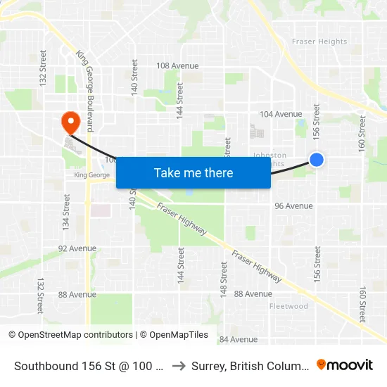 Southbound 156 St @ 100 Ave to Surrey, British Columbia map