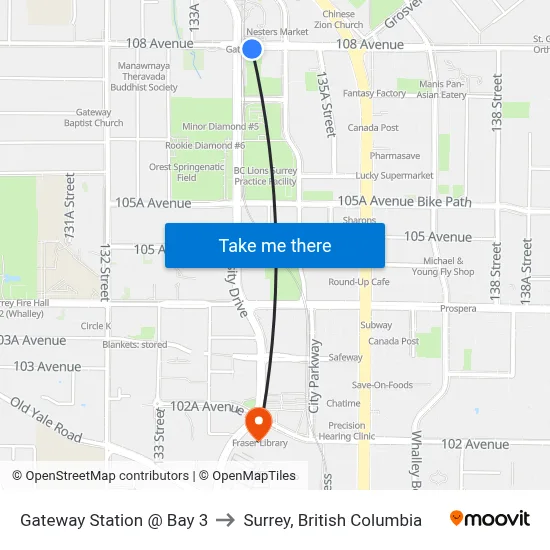 Gateway Station @ Bay 3 to Surrey, British Columbia map