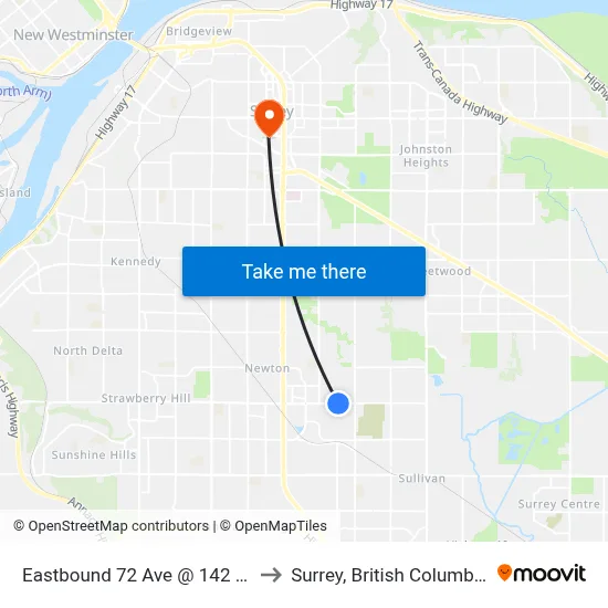 Eastbound 72 Ave @ 142 St to Surrey, British Columbia map