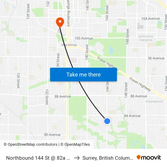 Northbound 144 St @ 82a Ave to Surrey, British Columbia map