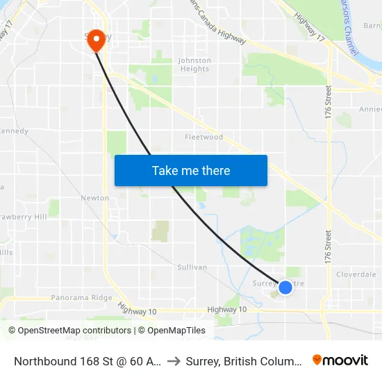 Northbound 168 St @ 60 Ave to Surrey, British Columbia map