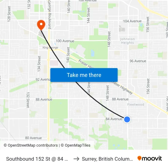 Southbound 152 St @ 84 Ave to Surrey, British Columbia map