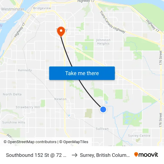 Southbound 152 St @ 72 Ave to Surrey, British Columbia map