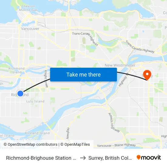 Richmond-Brighouse Station @ Bay 3 to Surrey, British Columbia map