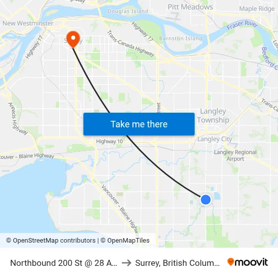 Northbound 200 St @ 28 Ave to Surrey, British Columbia map