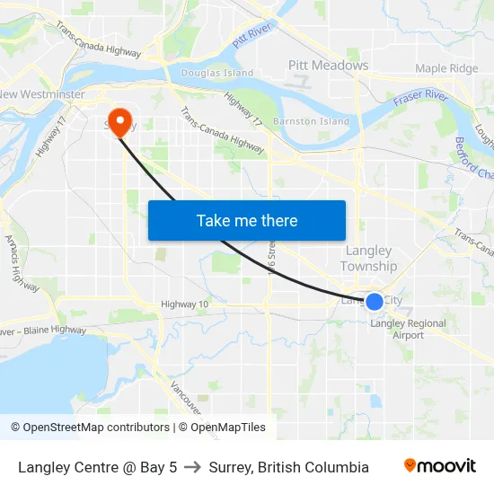 Langley Centre @ Bay 5 to Surrey, British Columbia map