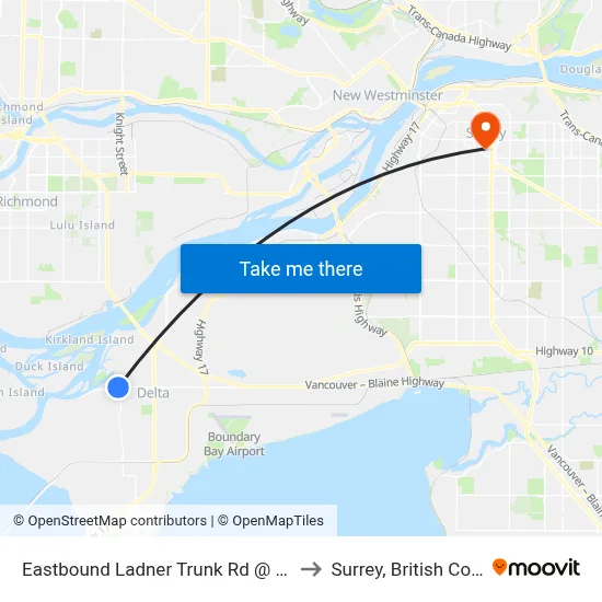 Eastbound Ladner Trunk Rd @ Central Ave to Surrey, British Columbia map