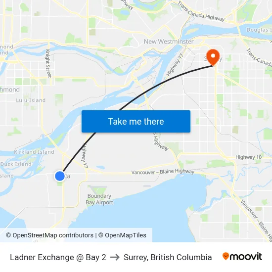 Ladner Exchange @ Bay 2 to Surrey, British Columbia map