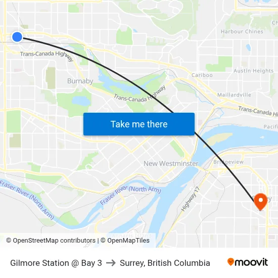 Gilmore Station @ Bay 3 to Surrey, British Columbia map
