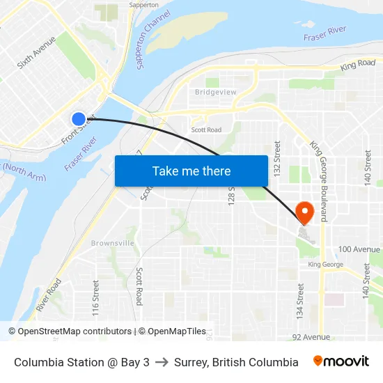Columbia Station @ Bay 3 to Surrey, British Columbia map