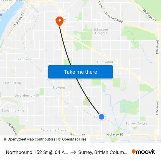 Northbound 152 St @ 64 Ave to Surrey, British Columbia map