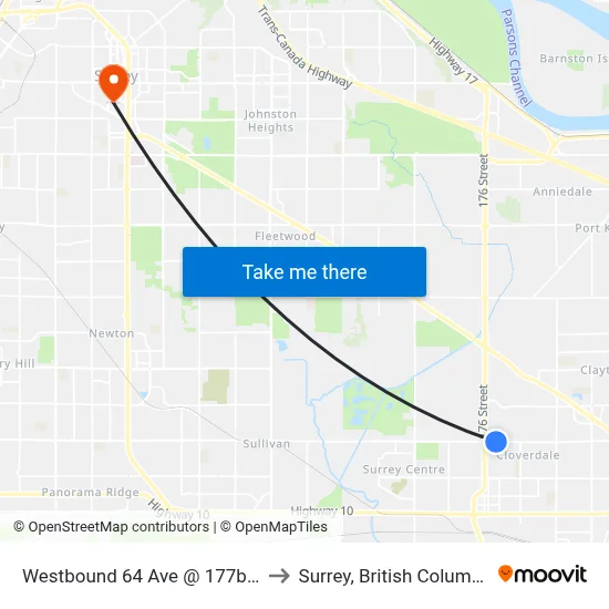 Westbound 64 Ave @ 177b St to Surrey, British Columbia map