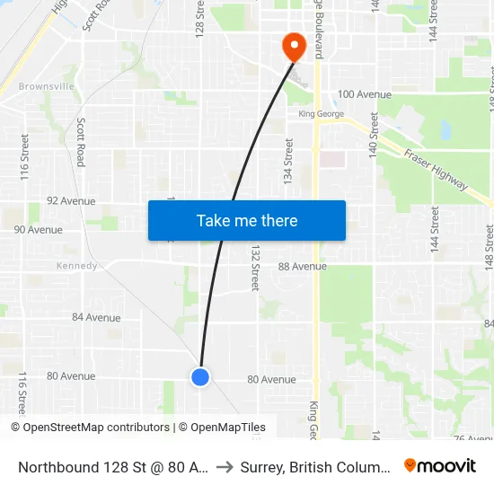 Northbound 128 St @ 80 Ave to Surrey, British Columbia map