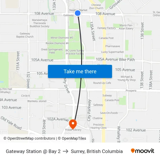 Gateway Station @ Bay 2 to Surrey, British Columbia map