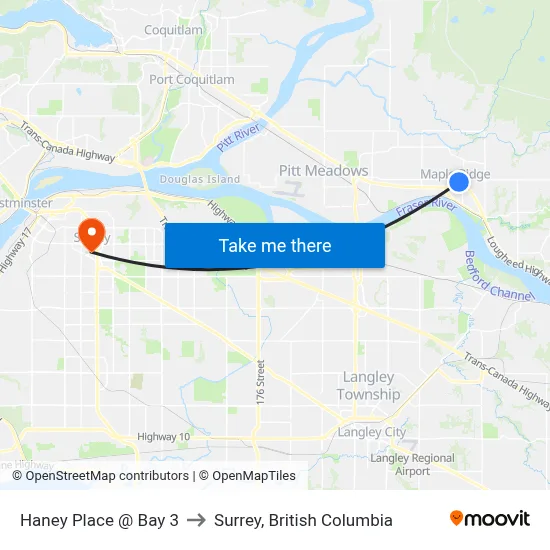 Haney Place @ Bay 3 to Surrey, British Columbia map