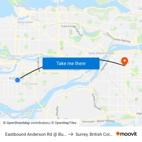 Eastbound Anderson Rd @ Buswell St to Surrey, British Columbia map