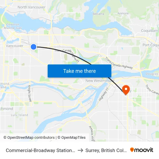 Commercial-Broadway Station @ Bay 5 to Surrey, British Columbia map