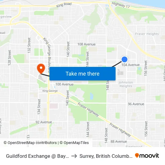 Guildford Exchange @ Bay 4 to Surrey, British Columbia map