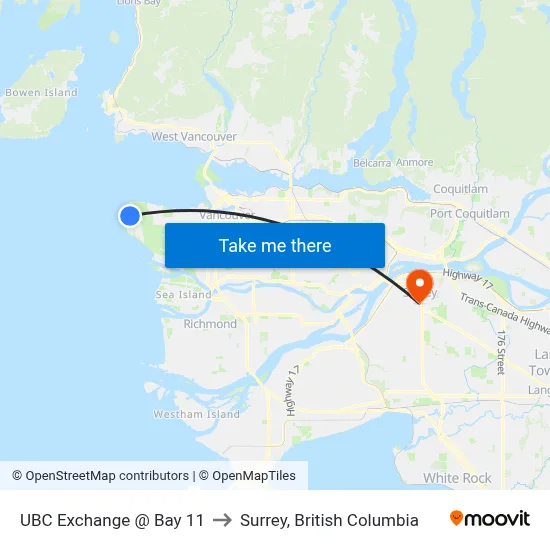UBC Exchange @ Bay 11 to Surrey, British Columbia map