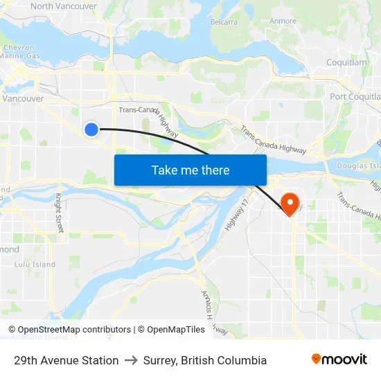 29th Avenue Station to Surrey, British Columbia map