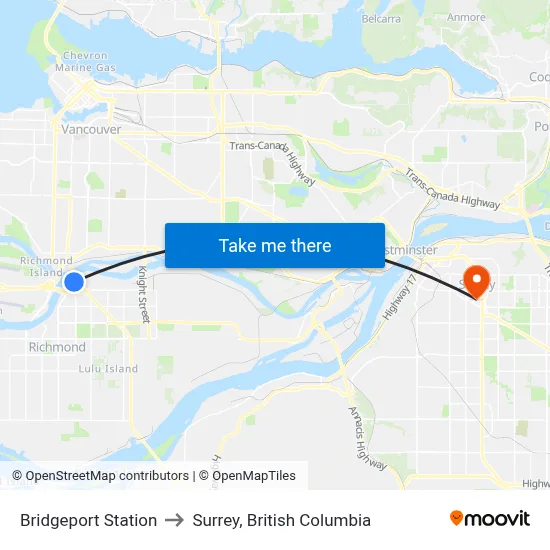 Bridgeport Station to Surrey, British Columbia map
