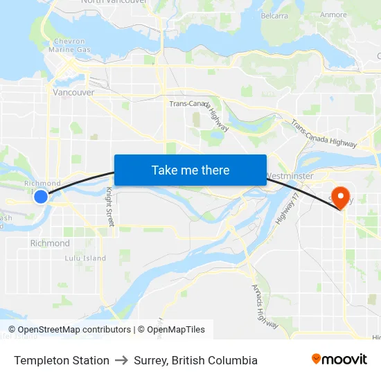 Templeton Station to Surrey, British Columbia map