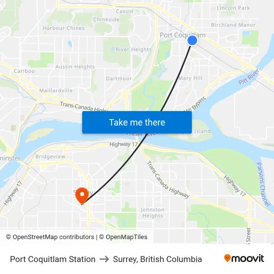 Port Coquitlam Station to Surrey, British Columbia map