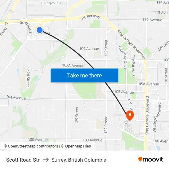 Scott Road Stn to Surrey, British Columbia map