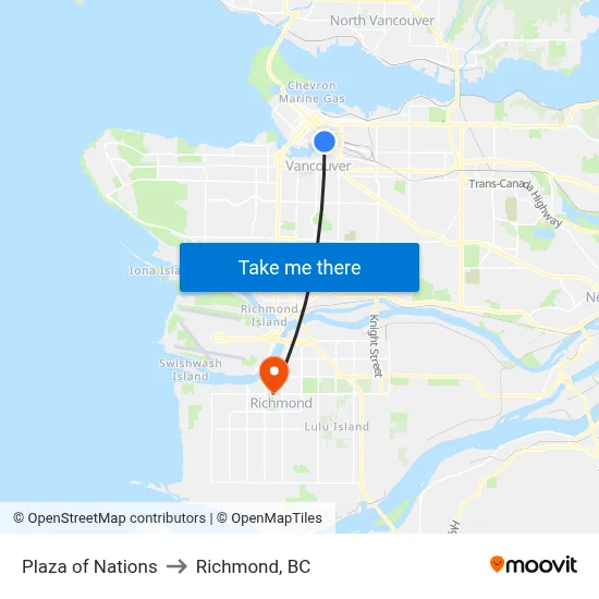 Plaza of Nations to Richmond, BC map