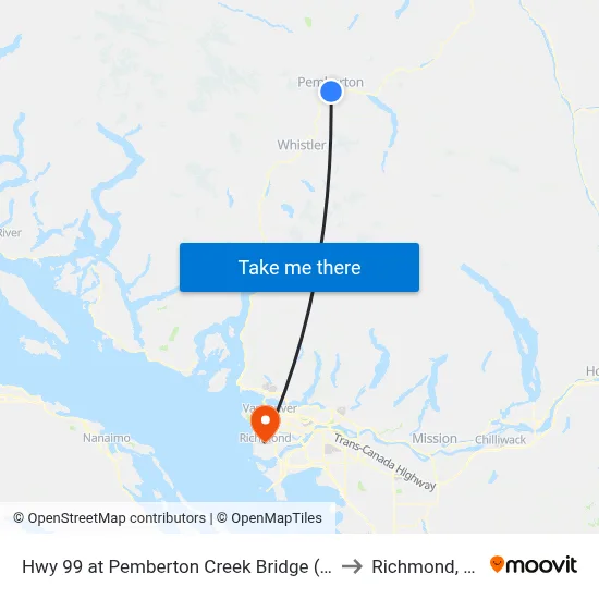 Hwy 99 at Pemberton Creek Bridge (SB) to Richmond, BC map