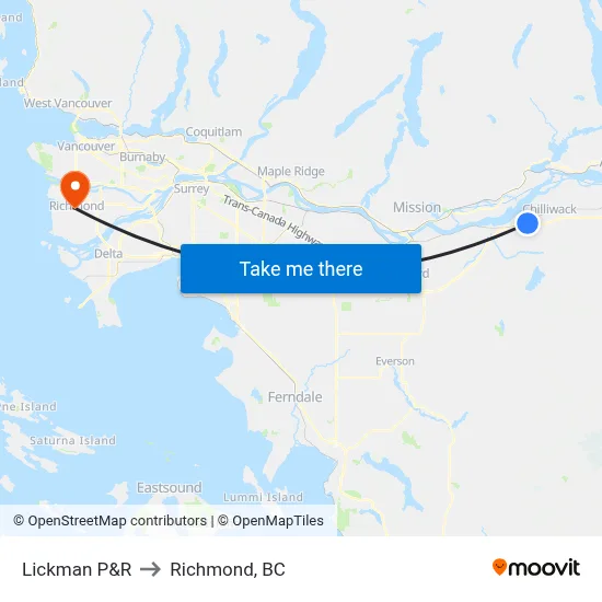 Lickman P&R to Richmond, BC map