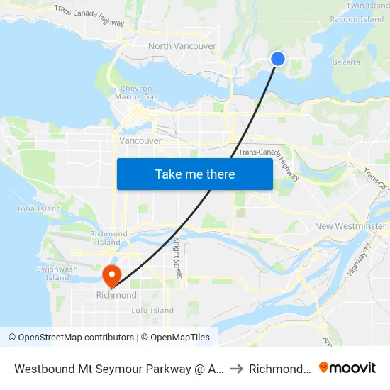 Westbound Mt Seymour Parkway @ Apex Ave to Richmond, BC map