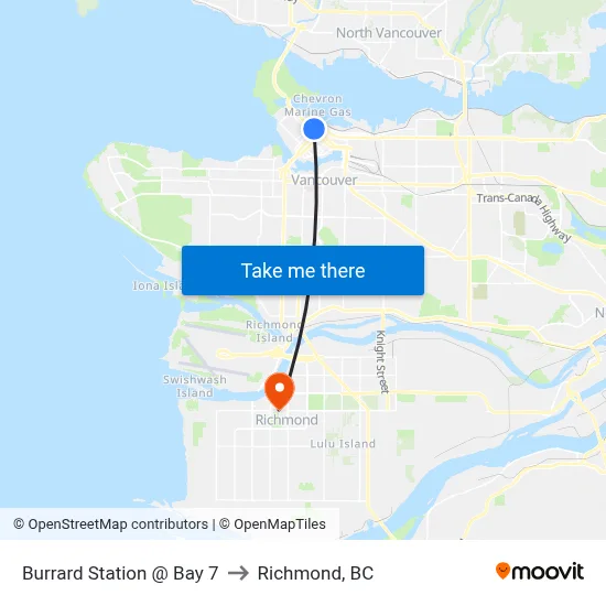 Burrard Station @ Bay 7 to Richmond, BC map