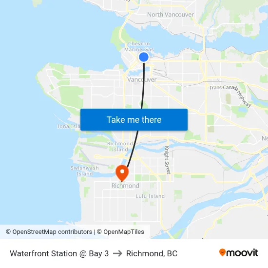 Waterfront Station @ Bay 3 to Richmond, BC map