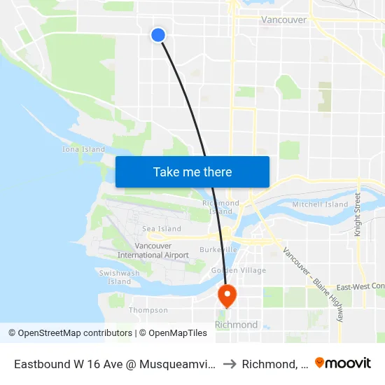 Eastbound W 16 Ave @ Musqueamview St to Richmond, BC map