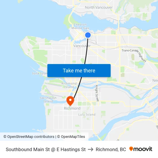 Southbound Main St @ E Hastings St to Richmond, BC map