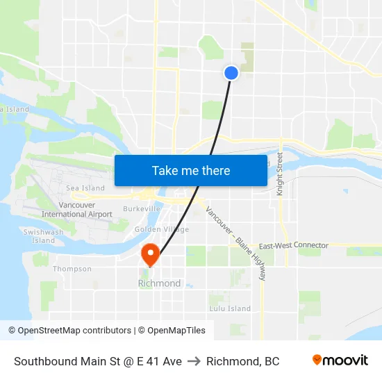 Southbound Main St @ E 41 Ave to Richmond, BC map