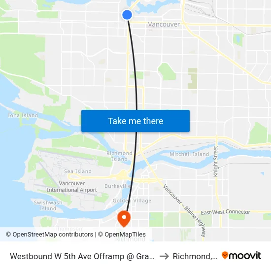 Westbound W 5th Ave Offramp @ Granville St to Richmond, BC map