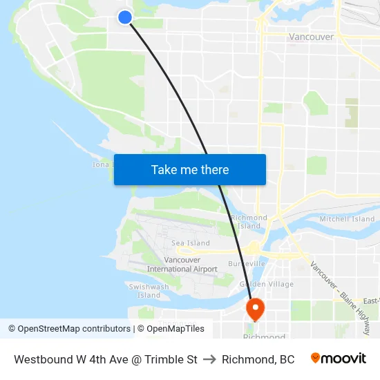 Westbound W 4th Ave @ Trimble St to Richmond, BC map