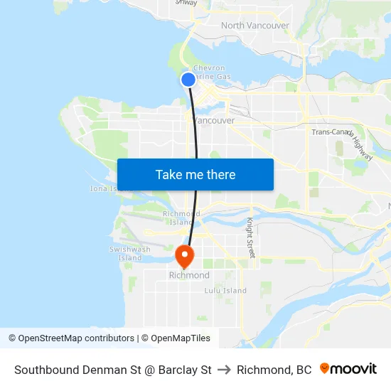 Southbound Denman St @ Barclay St to Richmond, BC map