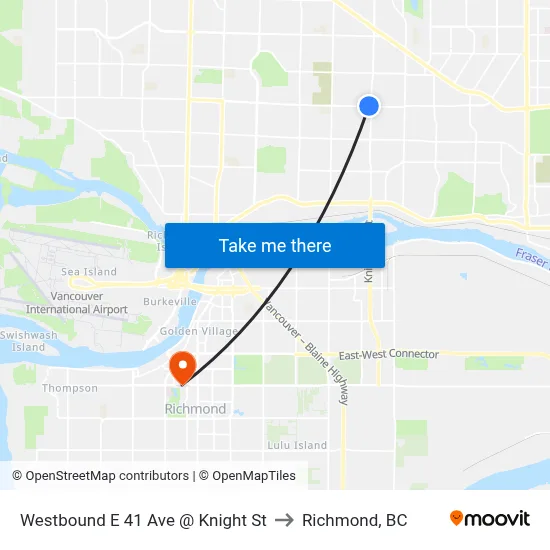 Westbound E 41 Ave @ Knight St to Richmond, BC map