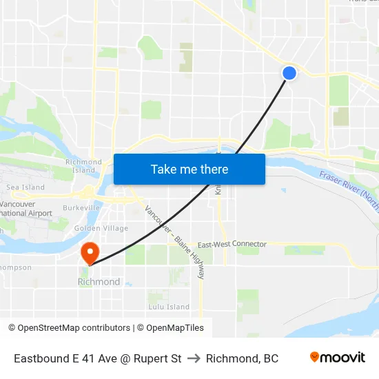 Eastbound E 41 Ave @ Rupert St to Richmond, BC map