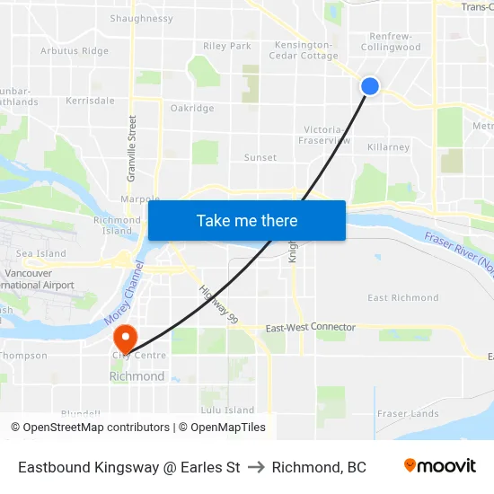Eastbound Kingsway @ Earles St to Richmond, BC map