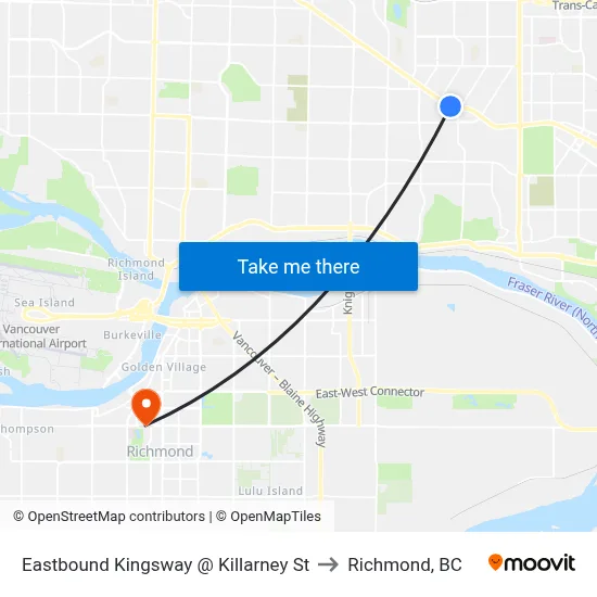 Eastbound Kingsway @ Killarney St to Richmond, BC map